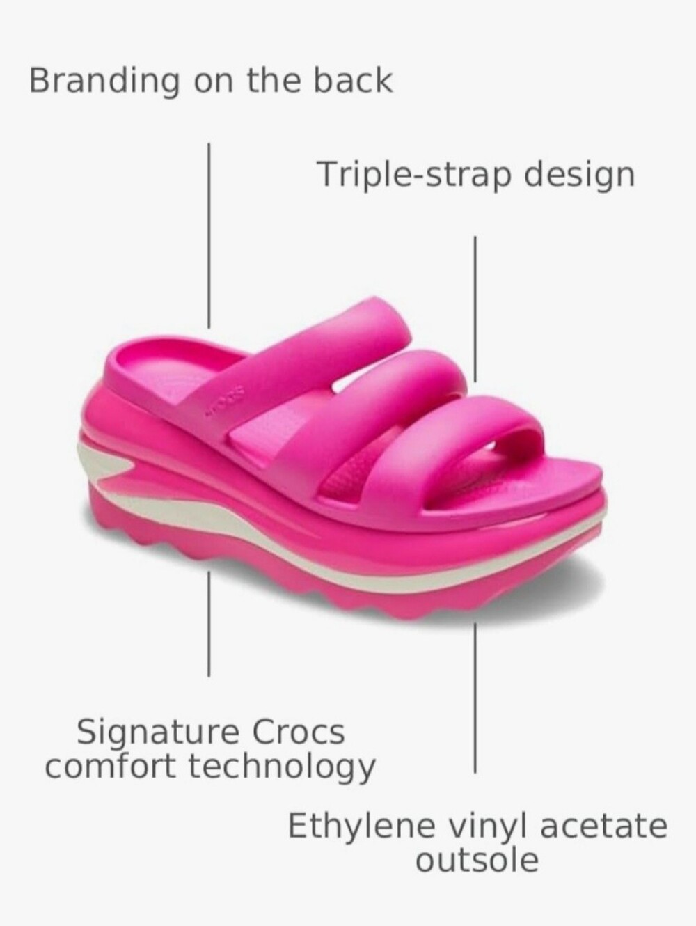 💗 Crocs MEGA CRUSH Triple Band Slide Sandals - Pink Crush NWOT - Picture 6 of 14